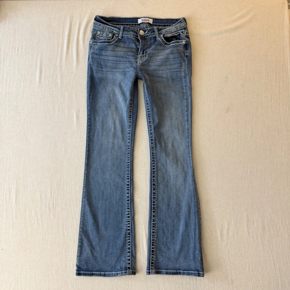Telepatia Y2K McBling Bootcut Jeans 9/29 Rhinestone Embellished Pockets